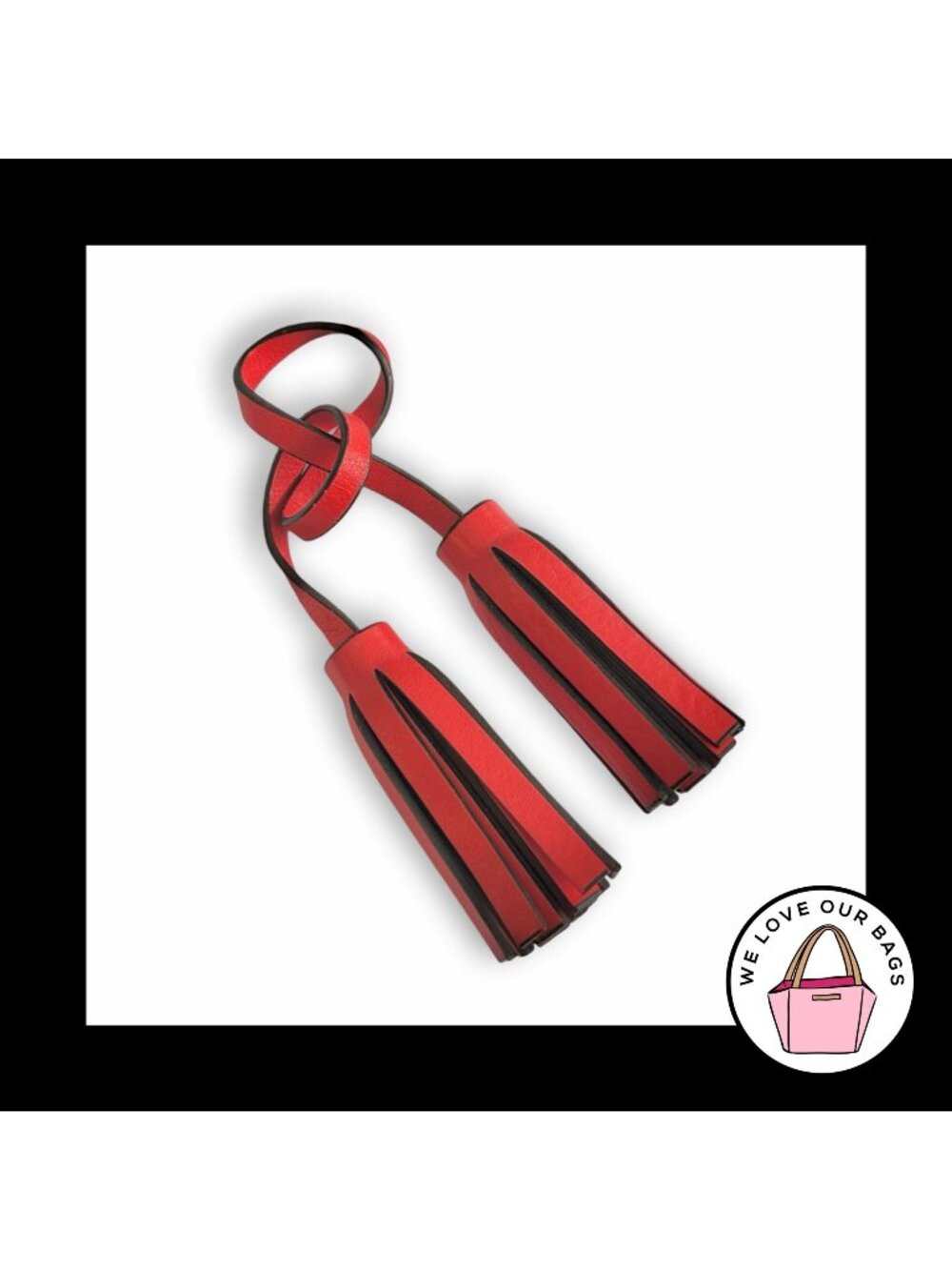 COACH LEGACY Red Leather Double Tassel Strap Bag Charm Hang Tag Keychain Fob